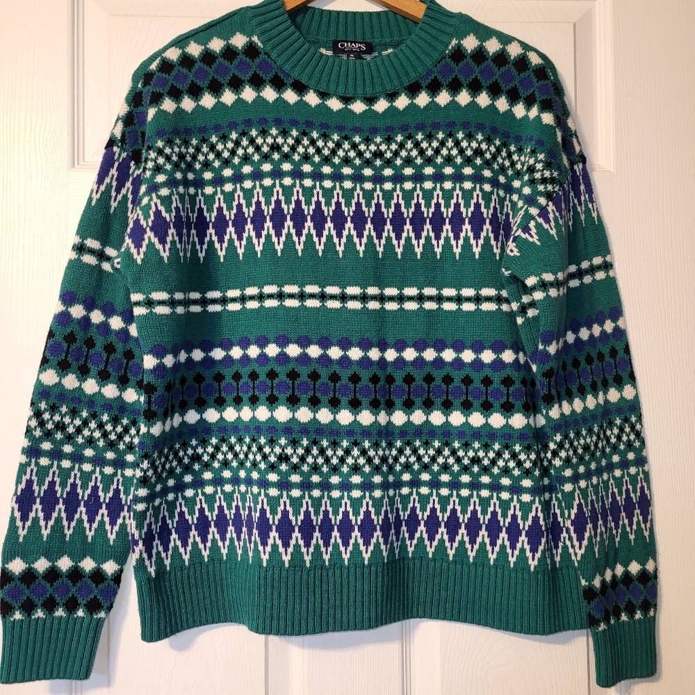 Chaps Classic Fit Crewneck Sweater Women's Size‎ XL Fair Isle Thick Warm